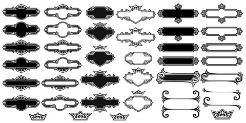 Black vintage calligraphic frames, crowns
