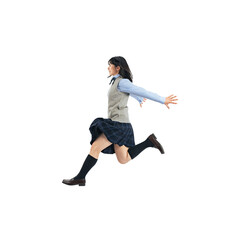 ジャンプする制服の女子学生　背景透過切り抜きPNG