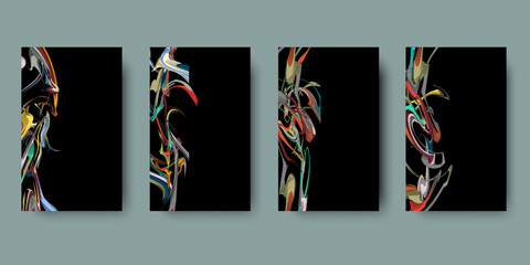 Frame Art graphics with flow liquid lines on black background