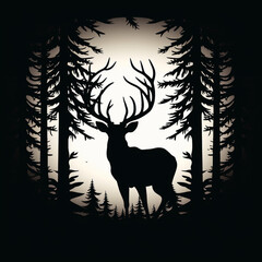 black silhouette illustration of a deer