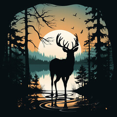 black silhouette illustration of a deer
