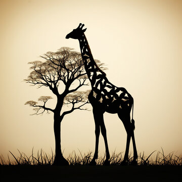 black silhouette illustration of a giraffe