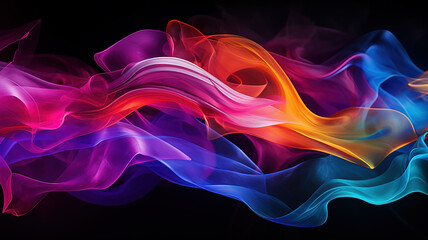 Abstract colored smoke on black background, in layered translucency.  Generative AI.