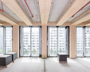 construction site of a Timber-concrete composite office building