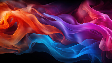 Obraz premium Abstract colored smoke on black background, in layered translucency with copy space. Generative AI.