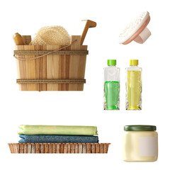 Bathroom accessories isolated on transparent background, bidet, 3D illustration, cg render