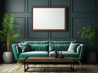 Frame mockup in modern interior background with dark, Mockups Design 3D, High-quality Mockups, Generative Ai