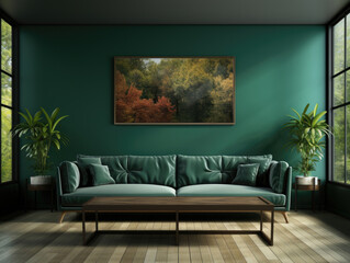 Frame mockup in modern interior background with dark, Mockups Design 3D, High-quality Mockups, Generative Ai