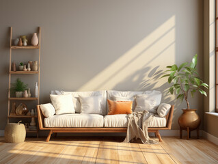 Home Interior Background Room With Minimal Decor, Mockups Design 3D, High-quality Mockups, Generative Ai