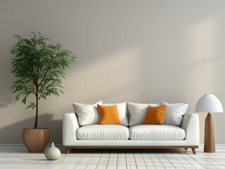 Living Room Interior with white sofa and lamp white, Mockups Design 3D, High-quality Mockups, Generative Ai