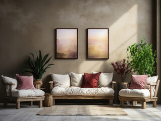 Mock Up poster frame in home Interior Background, Mockups Design 3D, High-quality Mockups, Generative Ai