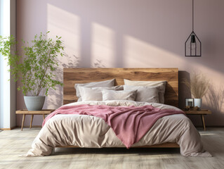 Mock-up poster frame in bedroom Scandinavian style, Mockups Design 3D, High-quality Mockups, Generative Ai