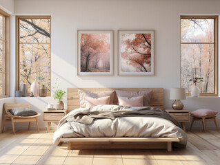 New Scandinavian bedroom, Mockups Design 3D, High-quality Mockups, Generative Ai