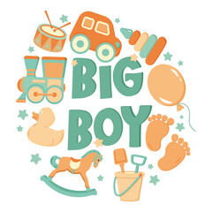 big boy card with different toys