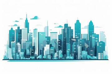 Urban city skyline on white background , Created with Generative Ai Technology