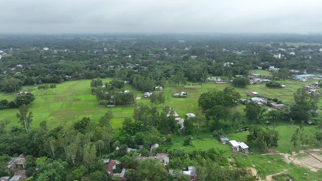 Aerial voew of the landscape with village