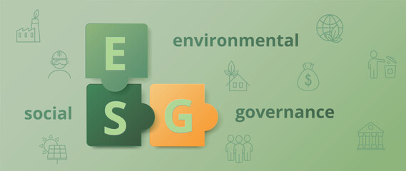 ESG banner. An abbreviation in the form of puzzles. Environment, Social, Governance. Vector illustration