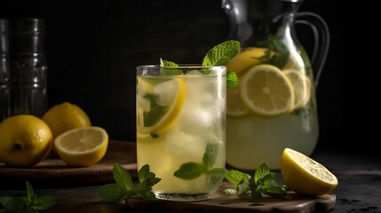 Summer lemonade on the dark background. Generative AI