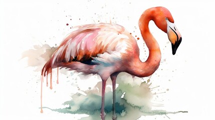 Watercolor illustration of flamingo. Generative AI