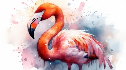 Watercolor illustration of flamingo. Generative AI
