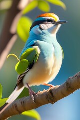 A small bird with a pale blue color on a tree.