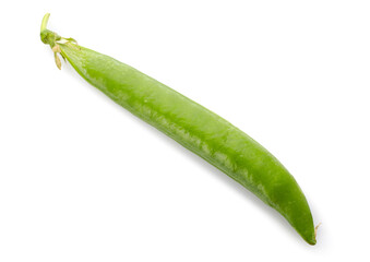 Green pea pod on white background