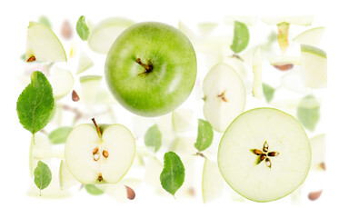 Green Apple Slice and Leaf Abstract