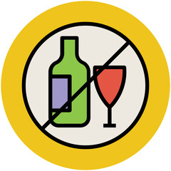 A colored flat rounded icon of no wine 