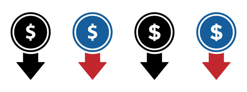 Cost reduction flat vector icons. Trendy cost reduction signs