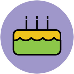 Fototapeta premium Cake with burning candle, flat rounded icon 