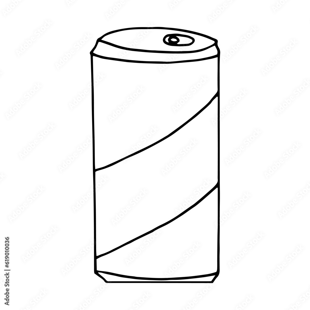 Wall mural aluminum can for soda and beer hand drawn in doodle style. fast food drink.