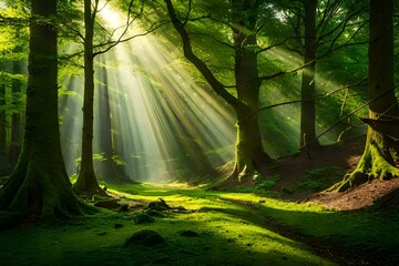 sun rays in the forest gernated ai