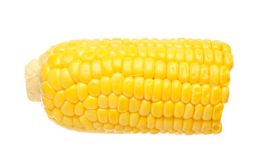 Cut fresh corn cob on white background