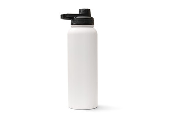 White 40oz Thermos Flask Isolation Bottle Isolated on White Background. Travel Mug in Stainless...