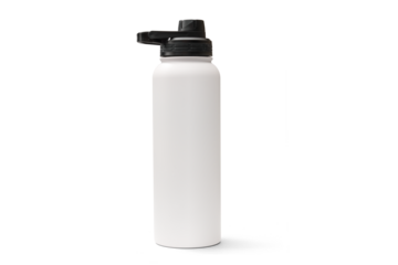 White 40oz Thermos Flask Isolation Bottle Isolated on White Background. Travel Mug in Stainless Steel with Double-Walled. Beverage Bottle to Keep Cold and Warm Drinks. Modern Kitchenware
