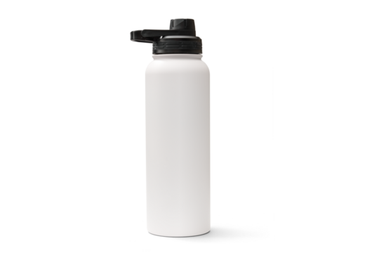 White 40oz Thermos Flask Isolation Bottle Isolated on White Background. Travel Mug in Stainless Steel with Double-Walled. Beverage Bottle to Keep Cold and Warm Drinks. Modern Kitchenware