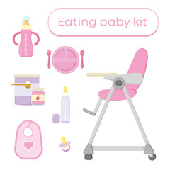 eating baby pink kit for girl with fidding chair