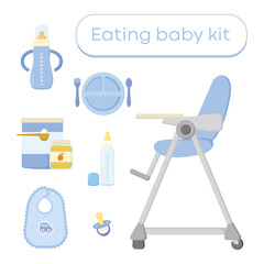 eating baby blue kit for boy with fidding chair