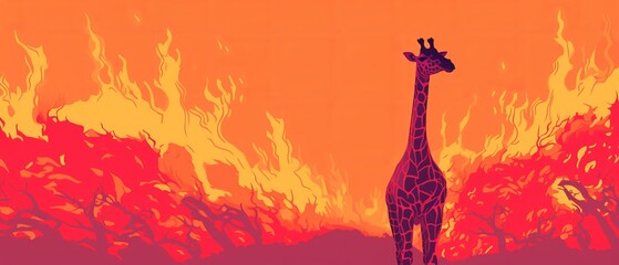 Giraffe on fire in retro style. Generative AI