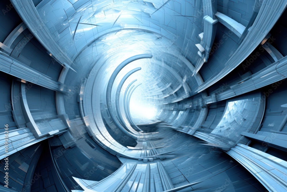 Poster digital art composition of a futuristic fractal pattern with perspective lines
