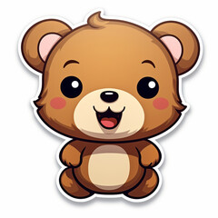 Obraz premium Illustration, AI generation, sticker. happy teddy bear.