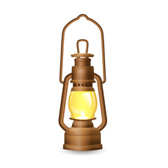 retro oil lantern brown with handle vector with yellow light