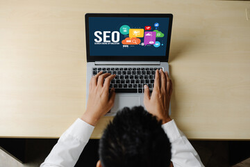 SEO search engine optimization for modish e-commerce and online retail business showing on computer...