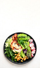 Healthy vegetarian, vegan dish with vitamins, antioxidants, protein, fiber  on light background.
