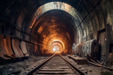 Fototapeta na wymiar Tunnel under construction view. Generate Ai
