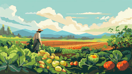 anonymous chef harvesting fresh vegetables on a farm - obrazy, fototapety, plakaty