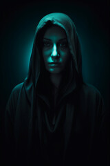 Fototapeta na wymiar portrait of a person in a dark background created using Generative AI 