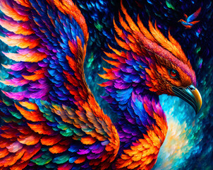 Colorful phoenix bird head, symbol of rebirth - Generative AI