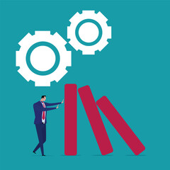 Protection with business settings financial crisis, policy, help company and business to survive, businessman leadership concept helps push down bar graph in economic collapse