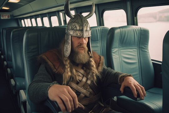 Viking drakkar in bus. Generate Ai